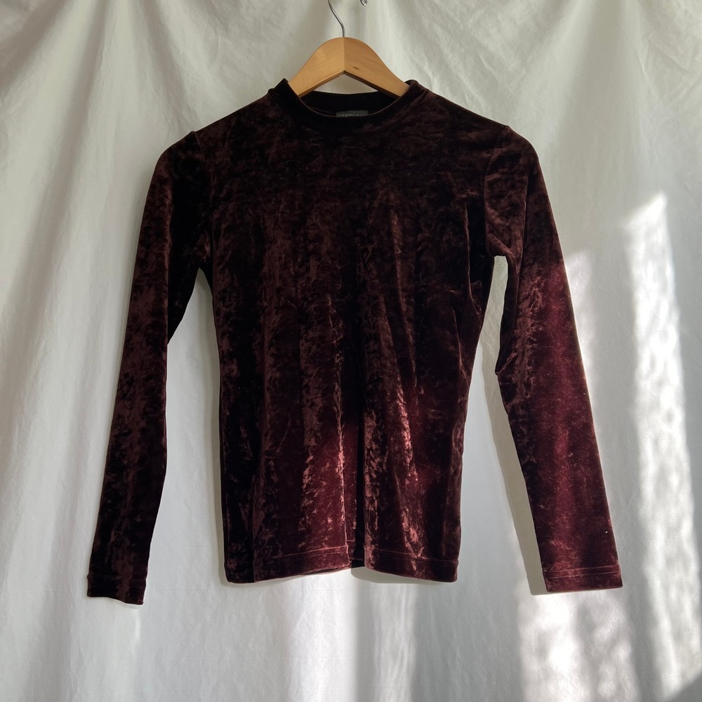 Country Road Australia Maroon Crushed Velvet Long Sleeve Mock Neck Top Small